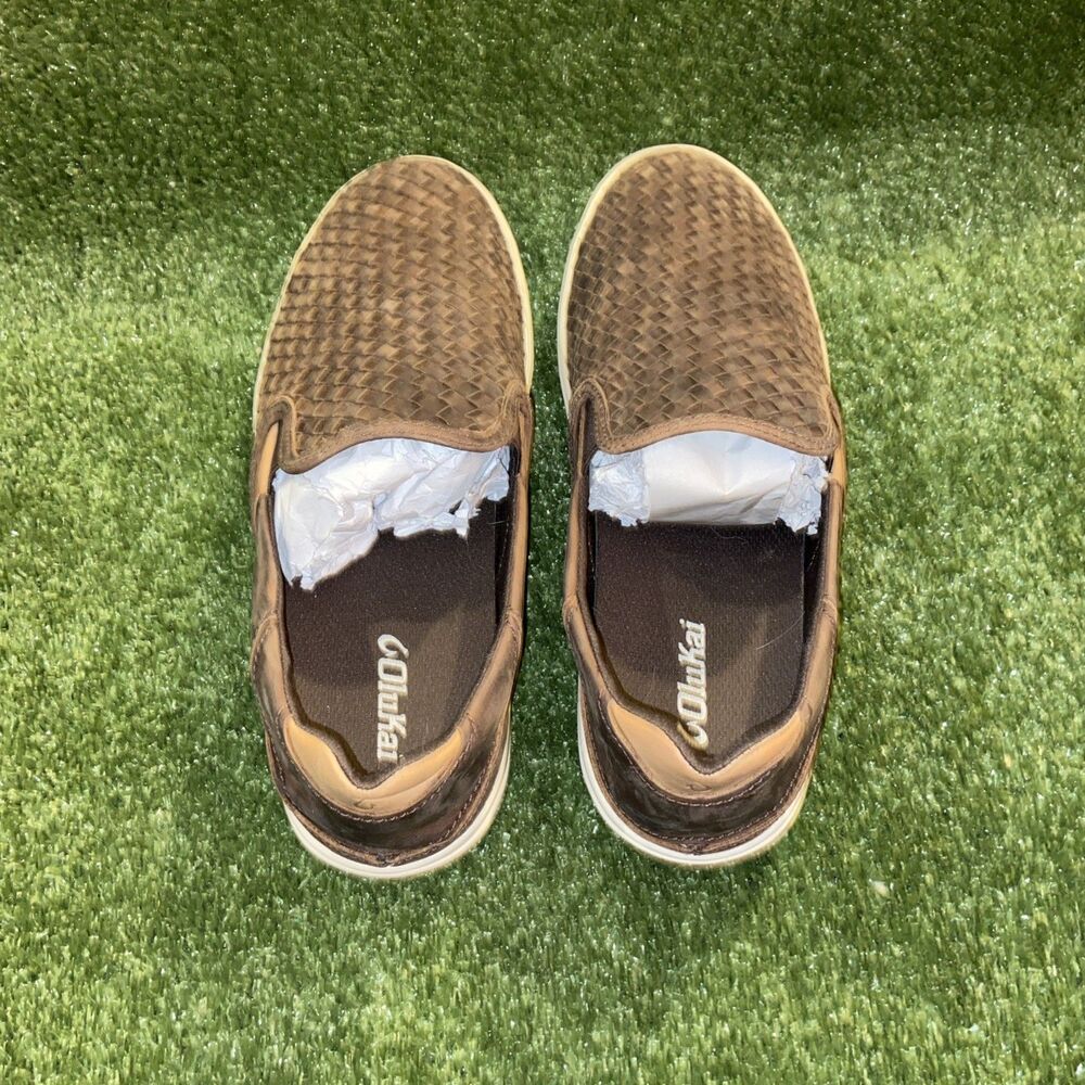 OluKai Lae'ahi Lauhala Woven Leather Slip-On Shoes Brown Mens 11 Comfort Loafers - Picture 7 of 10